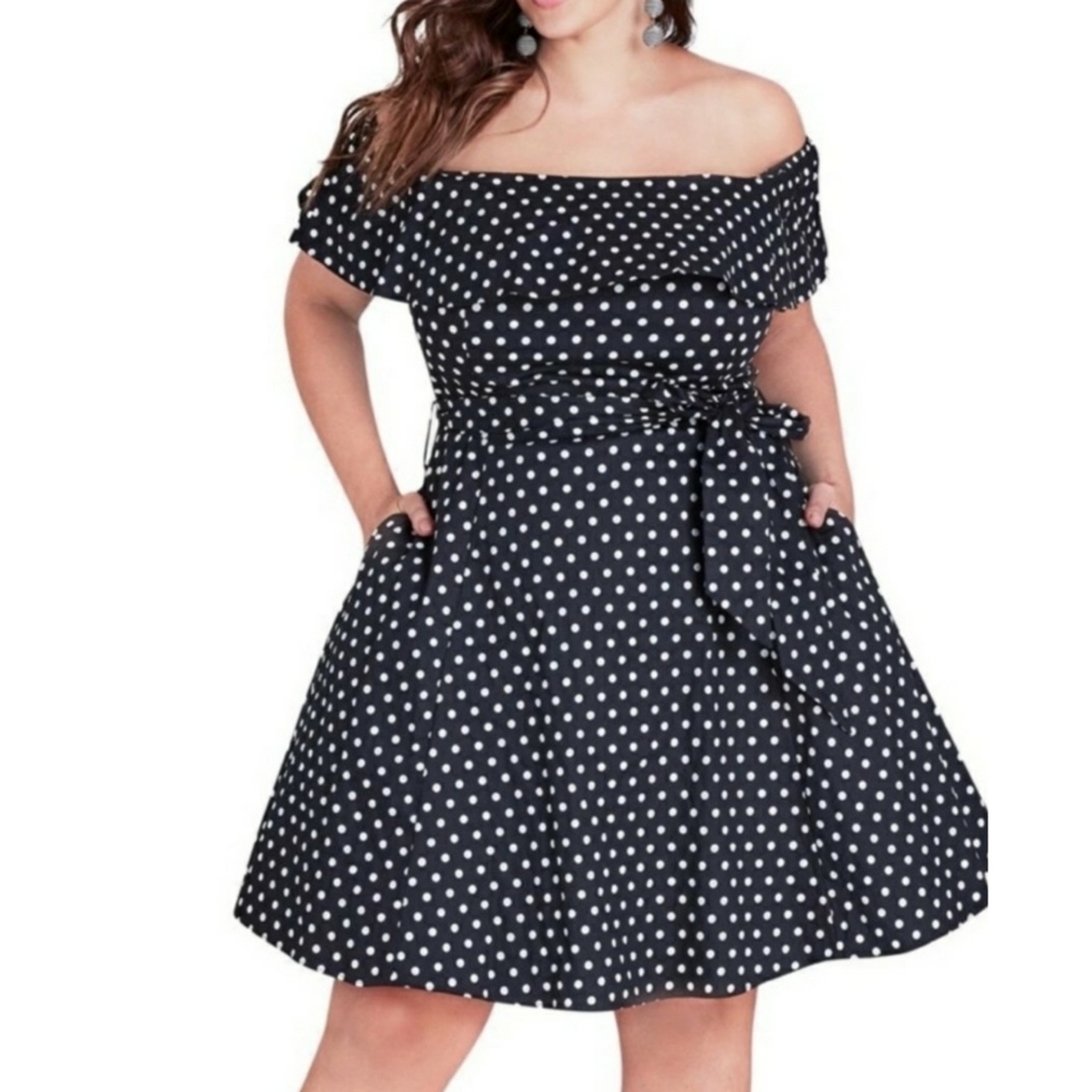 City Chic Polka Dot dot off the shoulder fit and flare dress size 20 NWT
